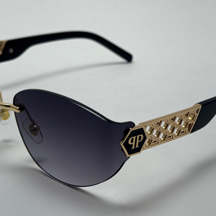 عینک آفتابی فیلیپ پلین Philip Plein مدل Luxury Shield فریم لس مشکی طلایی - لنز UV400