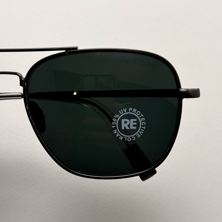 عینک آفتابی خلبانی رندولف شیشه سنگ آنتی رفلکس مشکی فریم نوک مدادی فول پک RANDOLPH AVIATOR RE 58 24K WHITE GOLD