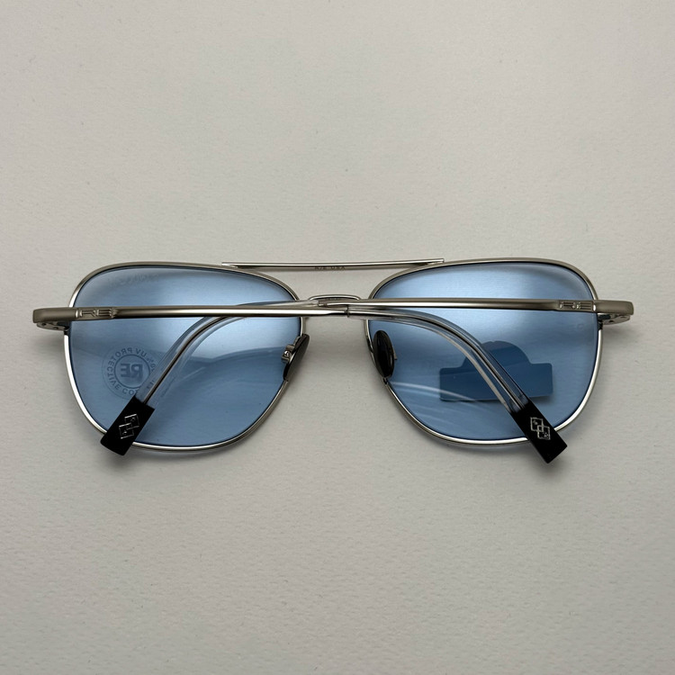 عینک شب و آفتابی خلبانی رندولف شیشه سنگ آبی آسمانی نقره ای فول پک RANDOLPH AVIATOR RE 58 24K WHITE GOLD