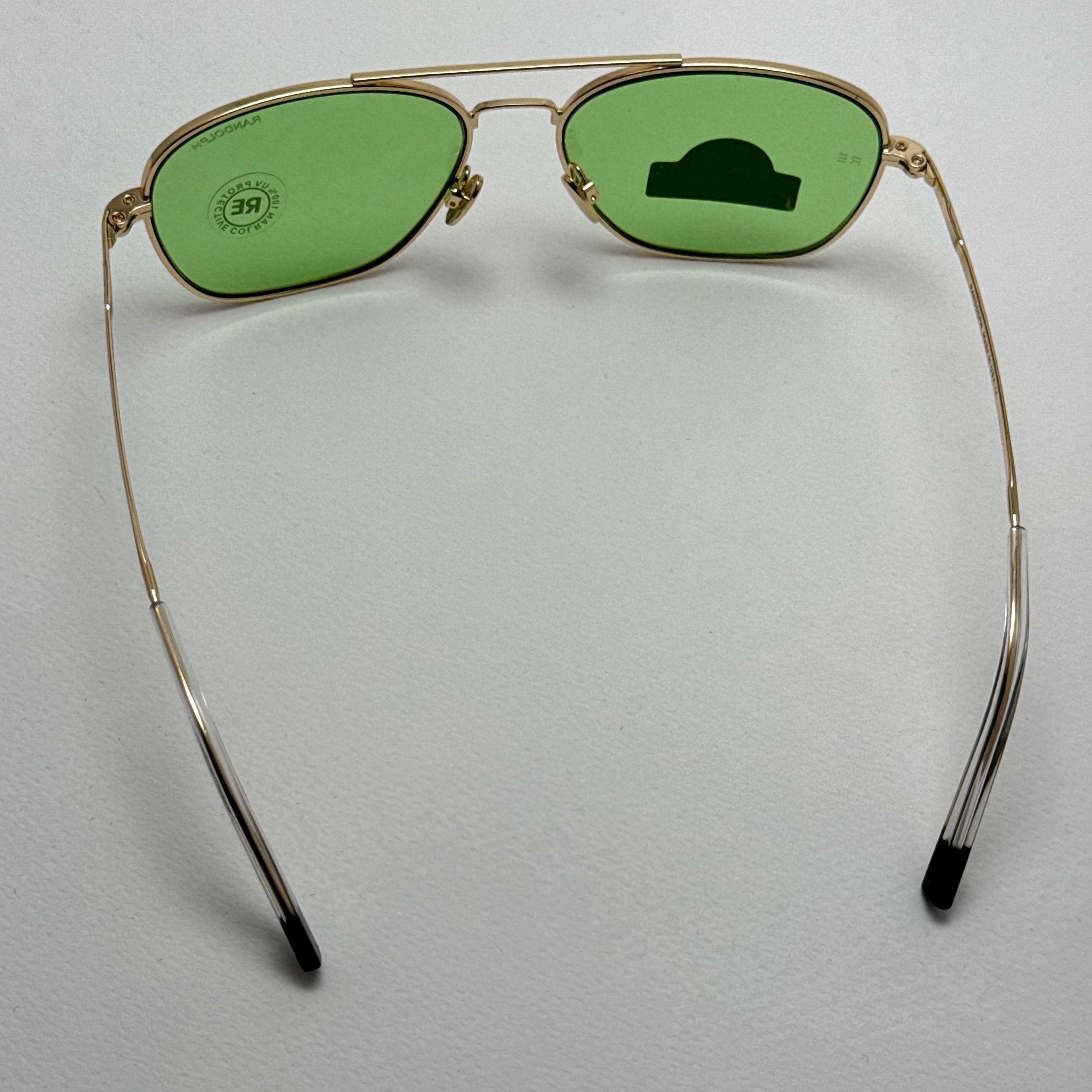 عینک شب و آفتابی خلبانی رندولف شیشه سنگ سبز فریم طلایی فول پک اصلی RANDOLPH AVIATOR RE 58 24K GOLD