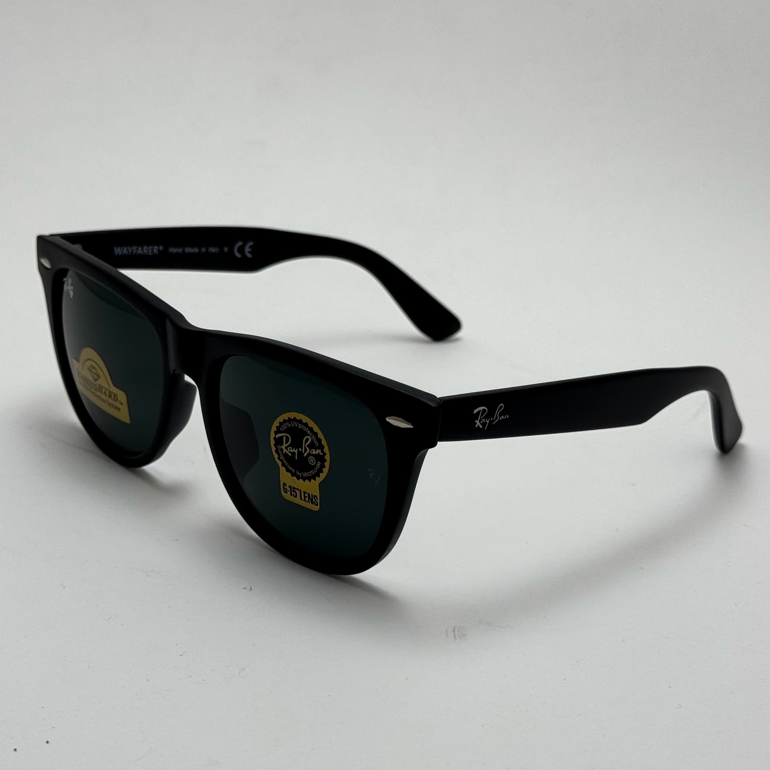 عینک آفتابی ریبن ویفرر شیشه سنگ مشکی به همراه پک کامل ریبن Rayban WAYFARER RB 2140 سایز 54