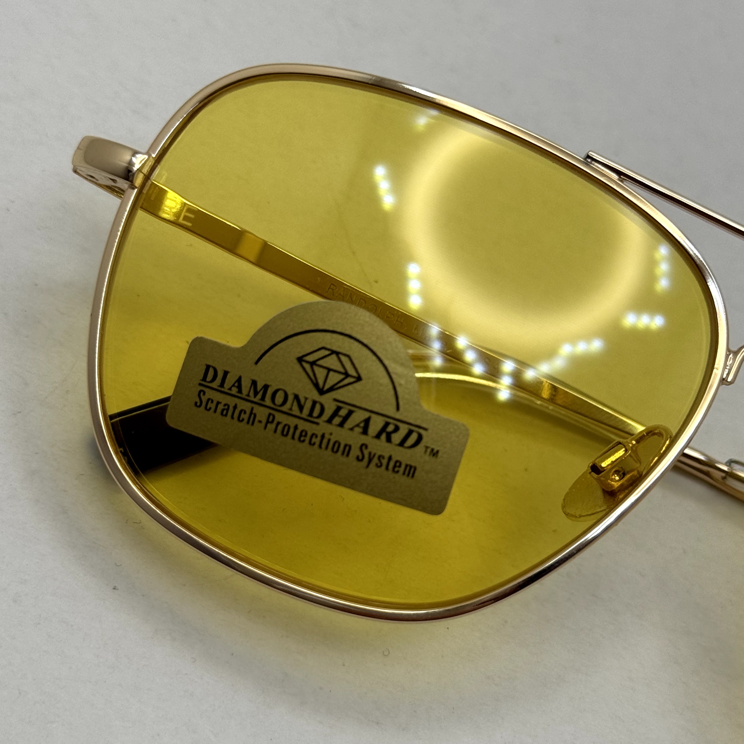 عینک آفتابی و شب خلبانی رندولف شیشه سنگ زرد فریم طلایی فول پک اصلی RANDOLPH AVIATOR RE 58 24K GOLD