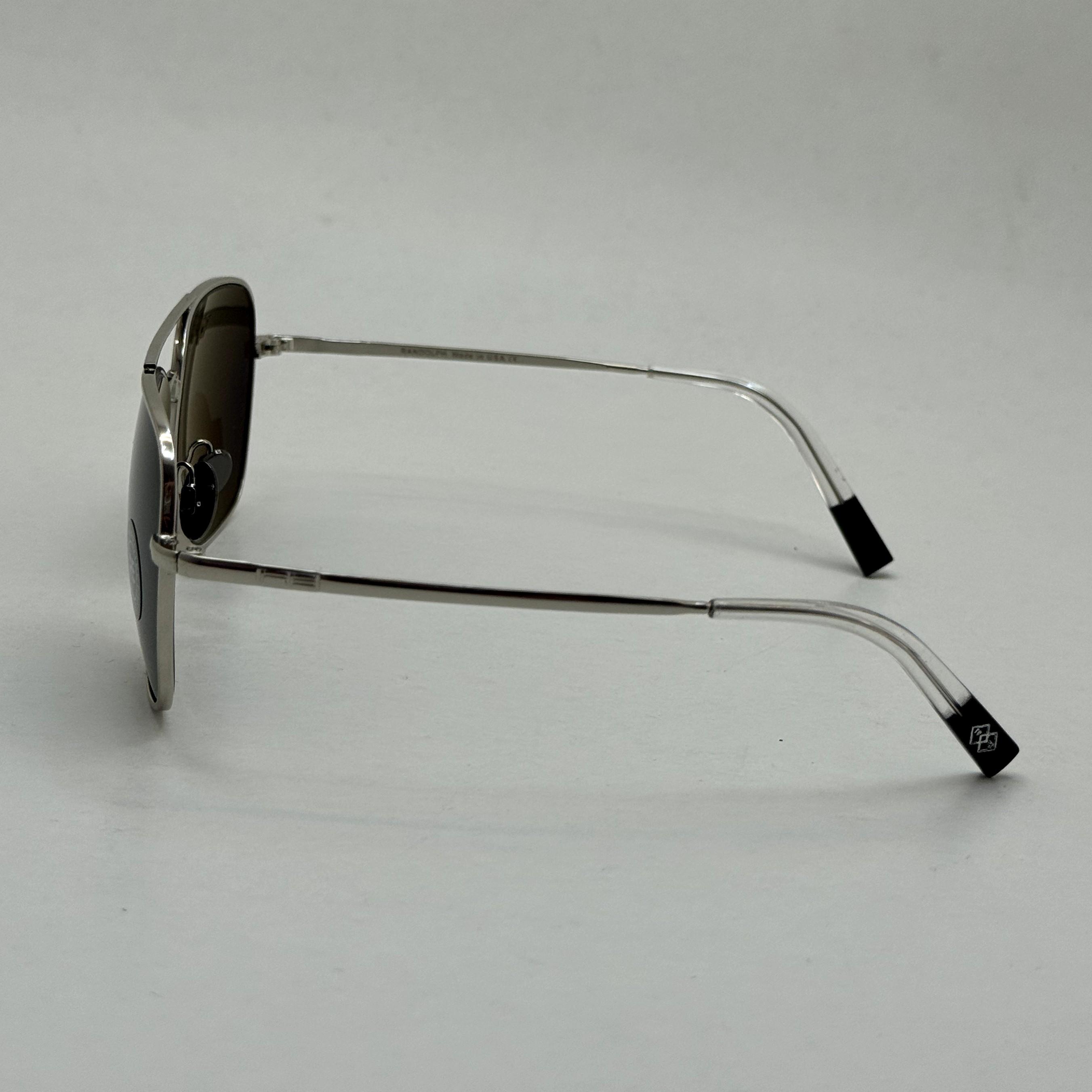 عینک آفتابی خلبانی رندولف شیشه سنگ آنتی رفلکس مشکی فریم نقره ای فول پک RANDOLPH AVIATOR RE 58 WHITE GOLD