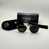 عینک آفتابی خلبانی رندولف شیشه سنگ آنتی رفلکس مشکی فریم نقره ای فول پک RANDOLPH AVIATOR RE 58 WHITE GOLD