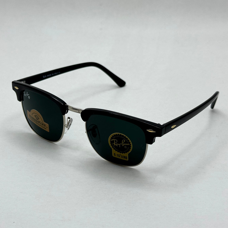 عینک آفتابی کلاب مستر ریبن rayban شیشه سنگ مشکی فریم نقره ای به همراه پک کامل RB 3016