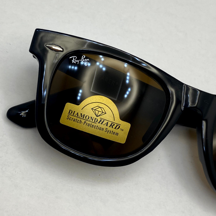 عینک آفتابی ویفرر ریبن rayban WAYFARER شیشه سنگ قهوه ای فریم براق سایز 50 به همراه پک کامل اورجینال RB2140