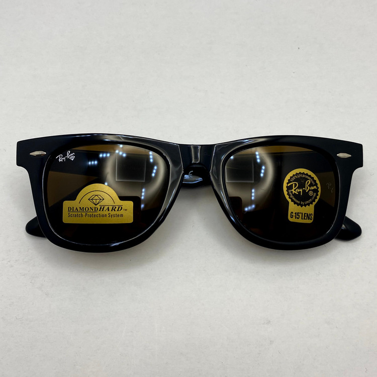 عینک آفتابی ویفرر ریبن rayban WAYFARER شیشه سنگ قهوه ای فریم براق سایز 50 به همراه پک کامل اورجینال RB2140