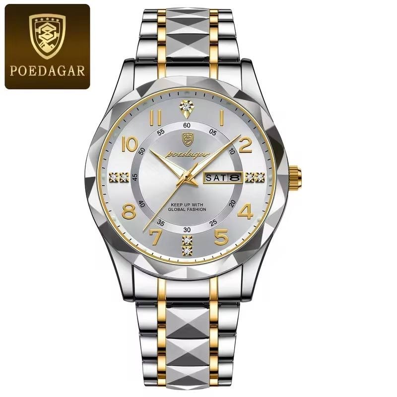 ساعت مردانه پوداگار اصل poedagar مدل 858 بند الماسی صفحه سفید