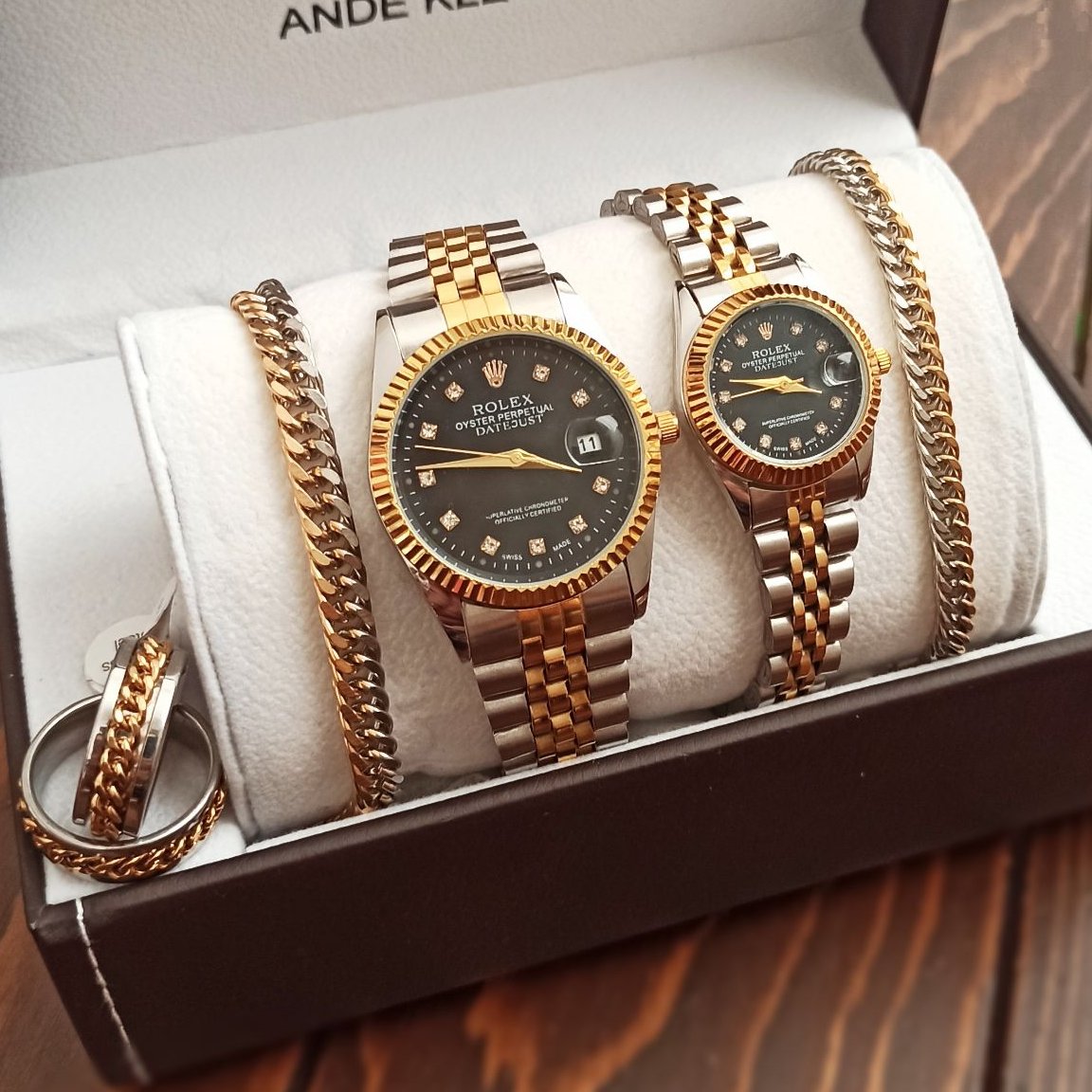 ساعت رولکس Rolex ست مردانه و زنانه با دستبند ست کارتیه و انگشتر ست