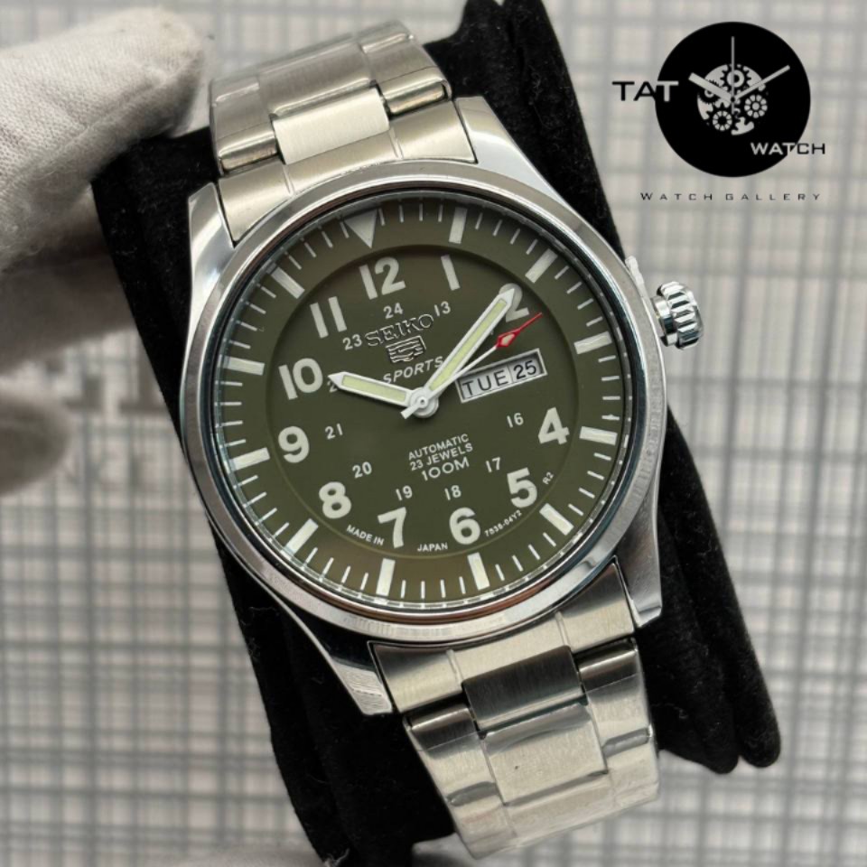 ساعت مردانه سیکو5 موتور آرامگرد بدون صدا دو تقویمه باگارانتی و جعبه ساعت مچی SEIKO