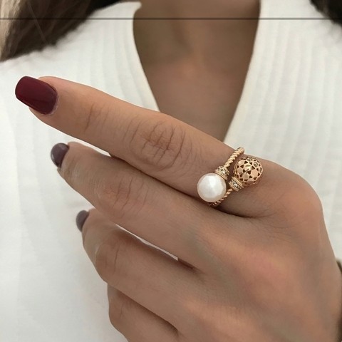 انگشتر ژوپینگ زنانه مرواریدی توپی