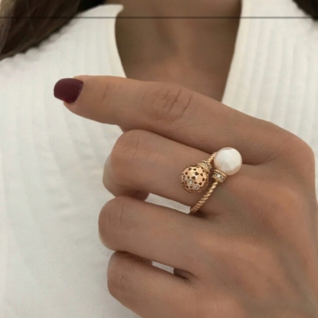 انگشتر ژوپینگ زنانه مرواریدی توپی