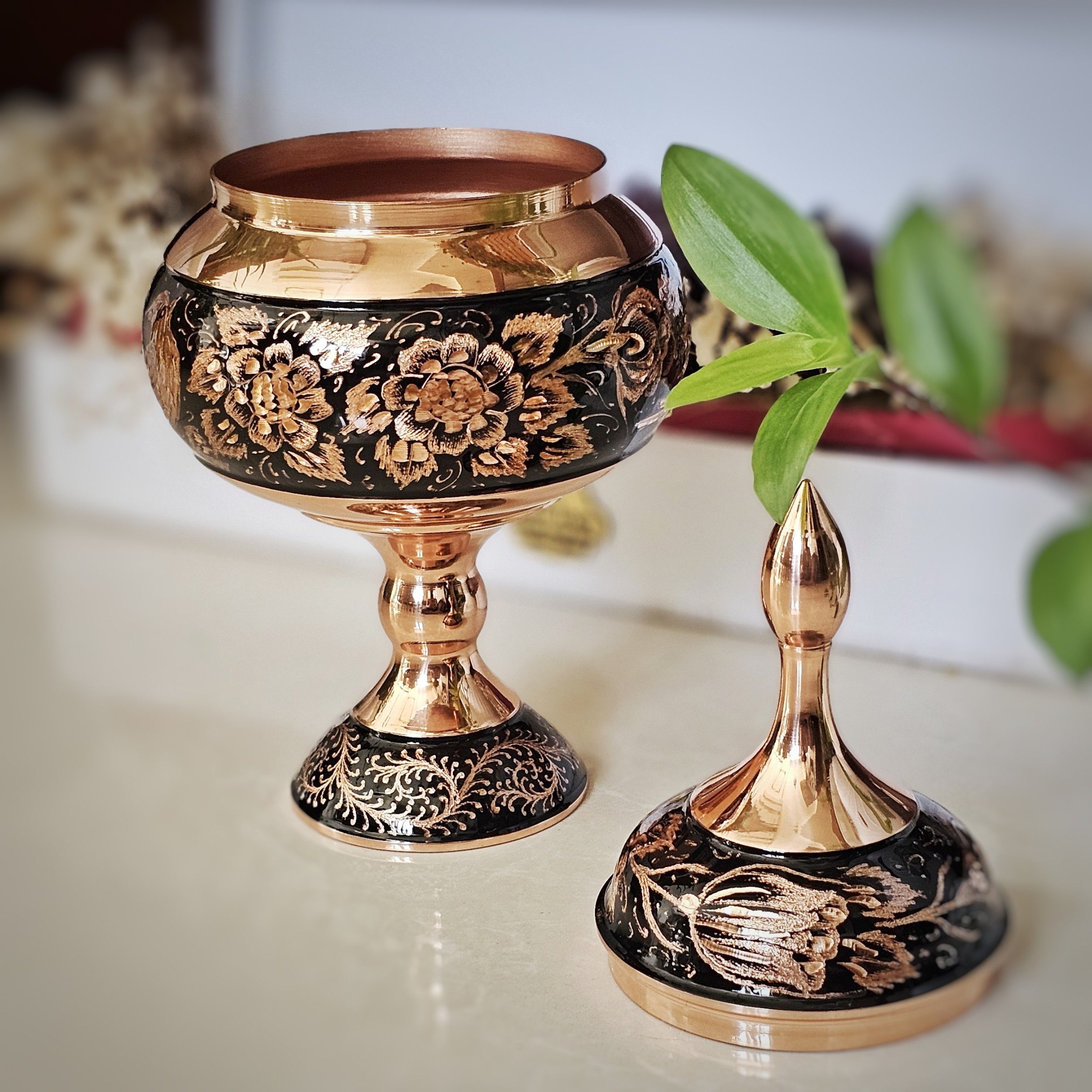 شکلات خوری مسی مدل الماس تراش ارتفاع29/5 به همراه جعبه فانتزی