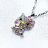 پلاک و آویز گردنبند آبکاری نقره طرح کیتی Hello Kitty نگین کاری رنگ ثابت کد amp (پس کرایه)