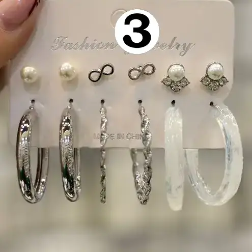 گوشواره زنانه و دخترانه آبکاری نقره پک نقره ای متنوع ضد حساسیت و رنگ ثابت کد agy (پس کرایه)