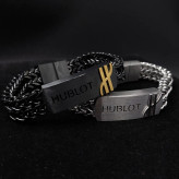 دستبند استیل مردانه پلاک طرح هابلوت HUBLOT زنجیر چهار وجهی دولاین رنگ ثابت کد amp (پس کرایه)
