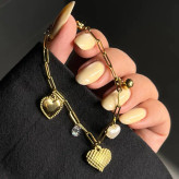 دستبند زنانه و دخترانه استیل طرح آویز قلب و نگین توپی ضد حساسیت رنگ ثابت کد atk (پس کرایه)