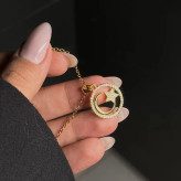 گردنبند و آویز زنانه جواهری طرح حلقه ای ماه و ستاره نگین کاری رنگ طلایی ضد حساسیت رنگ کاملا ثابت کد atk (پس کرایه)