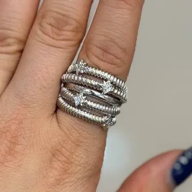 انگشتر زنانه طرح چند لاین ستاره دار رنگ نقره ای آبکاری نقره رنگ ثابت فری سایز Freesize کد zgy (پس کرایه)