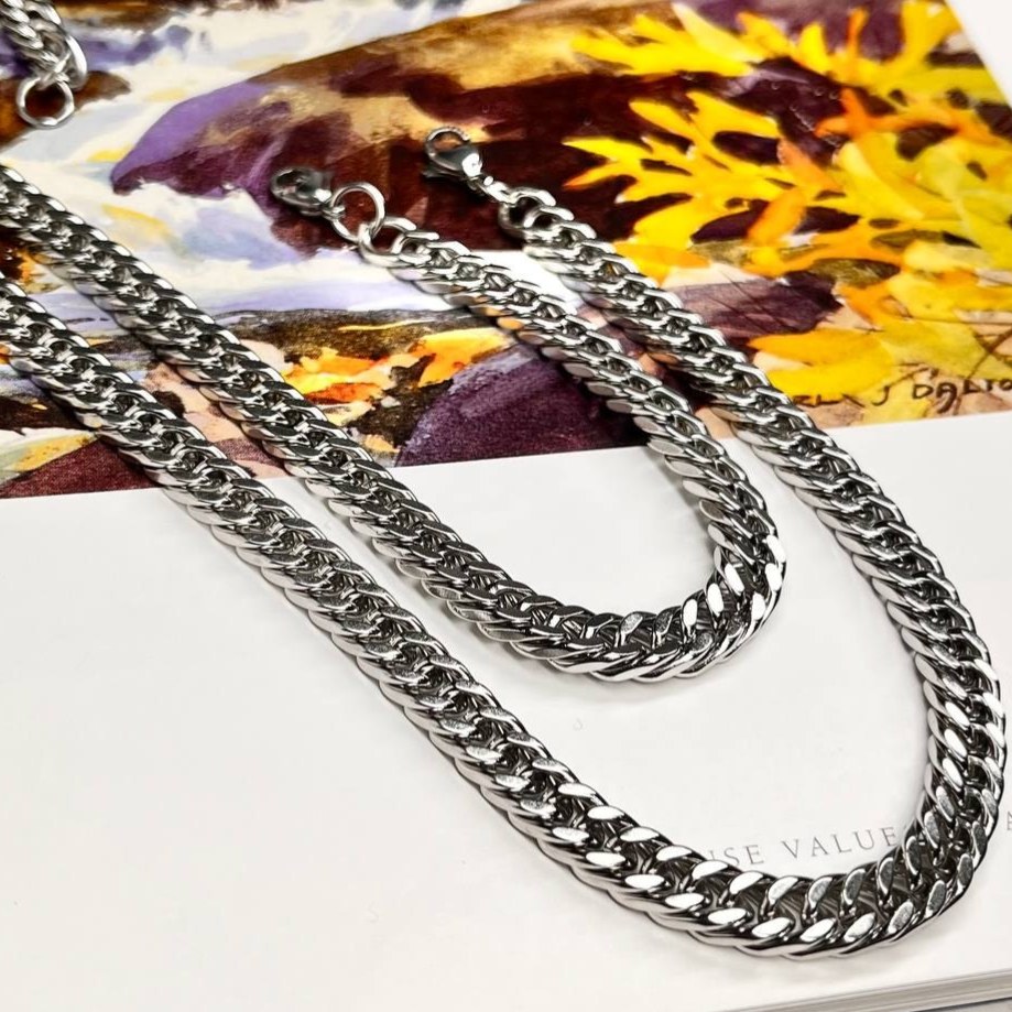 ست گردنبند و دستبند مردانه مدل کارتیر Cartier جنس استیل عیار 316 رنگ کاملا ثابت کد ztk (پس کرایه)