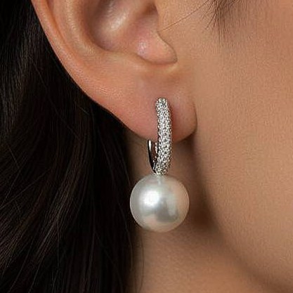گوشواره زنانه حلقه ای نگین کاری شده آویز مرواریدی رنگ ثابت کد ztj (پس کرایه)