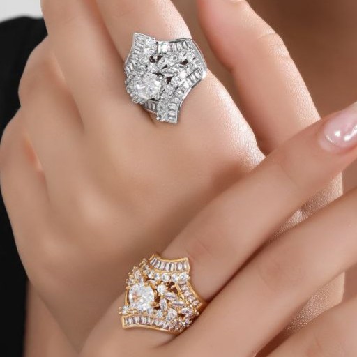 انگشتر نگین جواهری طرح فول نگین مجلسی فری سایز Freesize رنگ کاملا ثابت کد mp (پس کرایه)