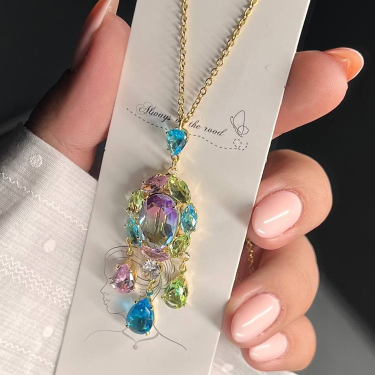 گردنبند و آویز پلاک طرح جواهری زنانه طرح قطره نگین آویز تنوع طرح رنگ ثابت کد tk (پس کرایه)