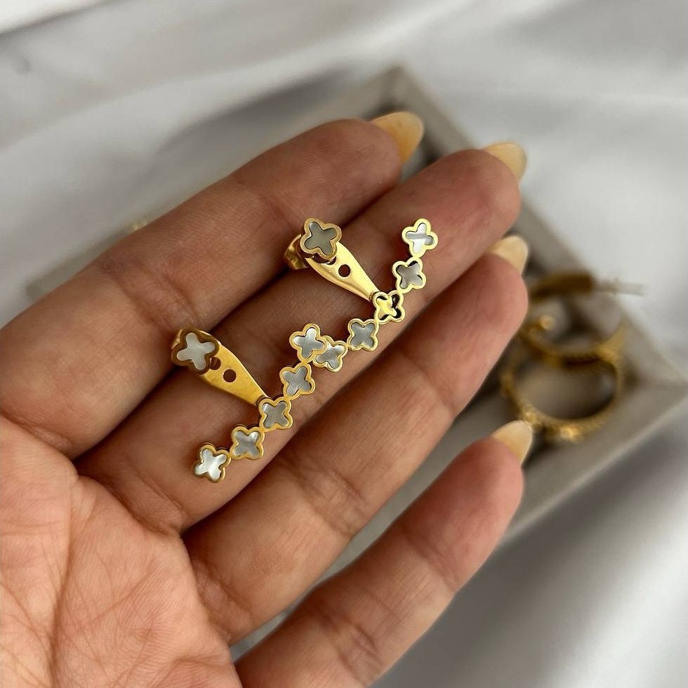 گوشواره استیل زنانه طرح کارتیر نقره ای تنوع طرح رنگ ثابت کد tj (پس کرایه)