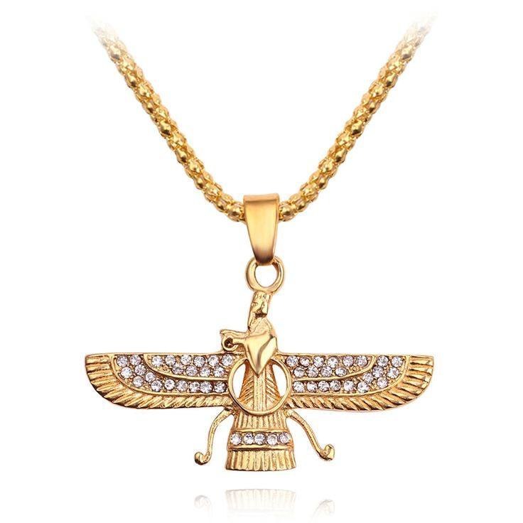 گردنبند و آویز پلاک استیل فروهر نگین کاری شده زیبا رنگ ثابت کد gy (پس کرایه)