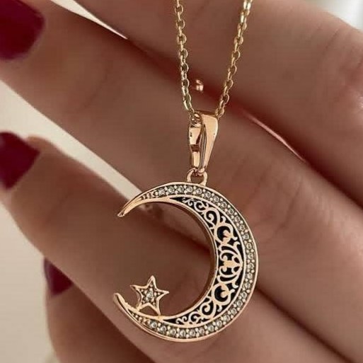 گردنبند و آویز پلاک ژوپینگ زنانه طرح ماه و ستاره رنگ ثابت کد gy (پس کرایه)