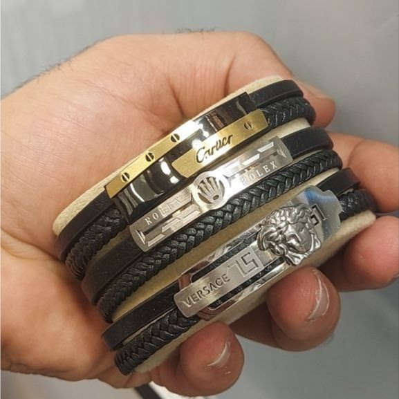 دستبند چرمی قفل و پلاک استیل مردانه طرح مونت بلنک Montblanc کیفیت چرم عالی تنوع طرح رنگ ثابت کد bn (پس کرایه)