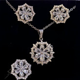 نیم ست گردنبند و گوشواره و انگشتر طرح جواهری نگین دار زنانه طرح دایره وسط گل تنوع طرح رنگ ثابت کد ki (پس کرایه)