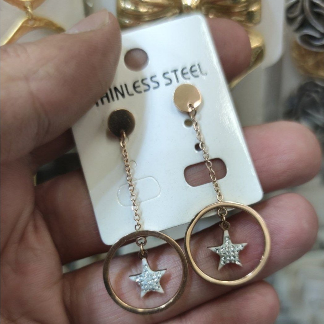 گوشواره استیل زنانه طرح آویز مستطیل نگین دار تنوع طرح رنگ ثابت کد bn (پس کرایه)