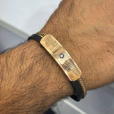 دستبند چرمی قفل و پلاک استیل مردانه کارتیر Cartier کیفیت چرم عالی تنوع طرح رنگ ثابت کدbn (پس کرایه)