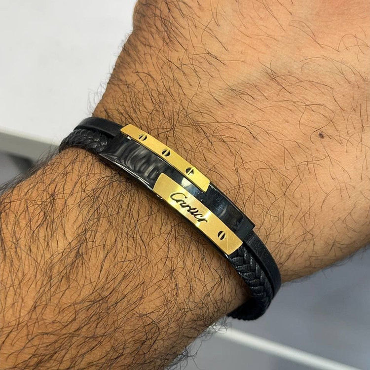 دستبند چرمی قفل و پلاک استیل مردانه مونت بلنک Montblanc کیفیت چرم عالی تنوع طرح رنگ ثابت کدbn (پس کرایه)