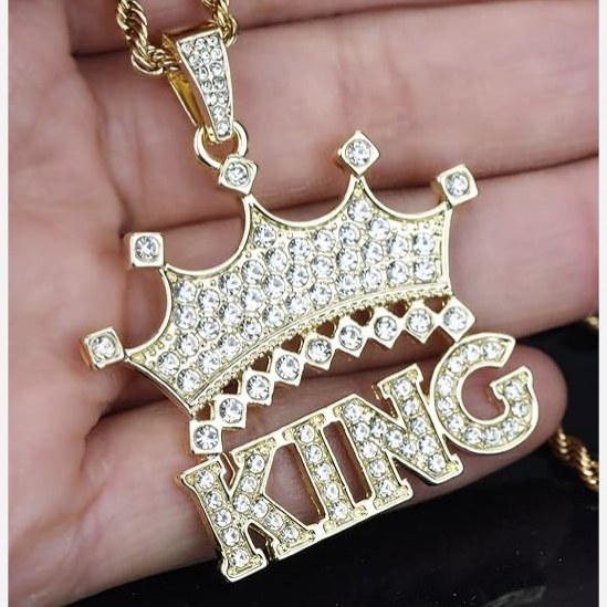 گردنبند و آویز پلاک فول نگین طرح تاج کینگ KING رنگ ثابت کد vn (پس کرایه)