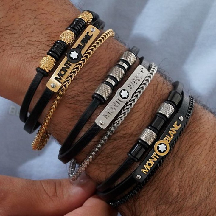 دستبند چرمی قفل استیل بولگاری Bulgari سه لاین در تنوع طرح کیفیت چرم عالی رنگ ثابت کد mp