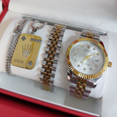 ست مردانه استیل گردنبند و پلاک آویز و دستبند همراه ساعت رولکس rolex در دورنگ کاملا ثابت کد MP