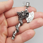 گردنبند و پلاک آویز استیل Dragon طرح اژدها و تبر رنگ ثابت کد ar