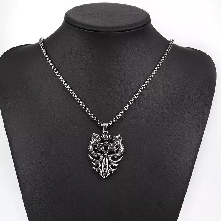 گردنبند و پلاک آویز استیل Dragon Biker Gothic اژدهای دوتایی رنگ ثابت کد ar