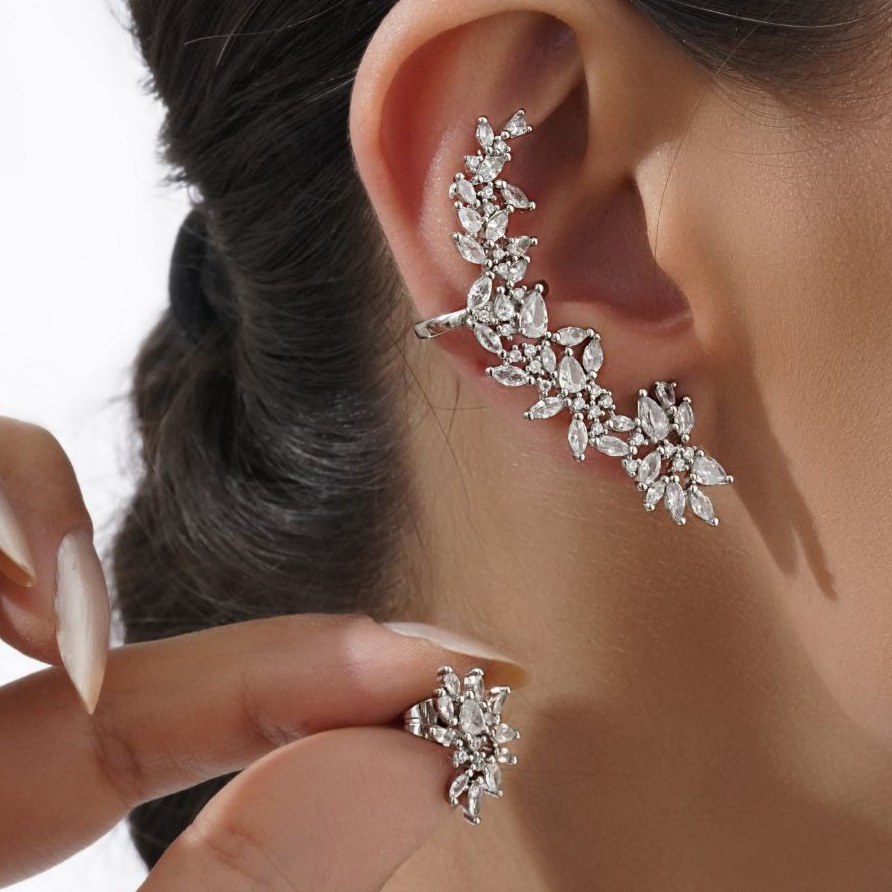 گوشواره ایرکاف جفتی (دوتایی) طرح نگین های طرح قطره رنگ کاملا ثابت کد mp