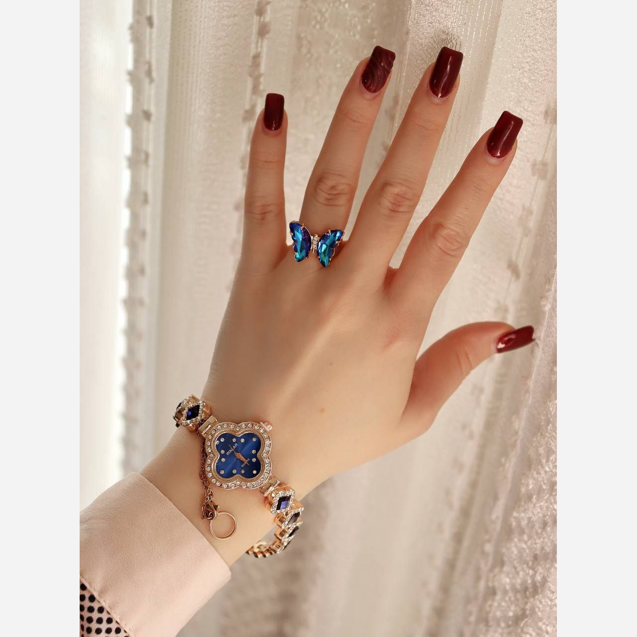 ست ساعت و انگشتر طرح پروانه با ساعت طرح ونکلیف مارک ZIDO