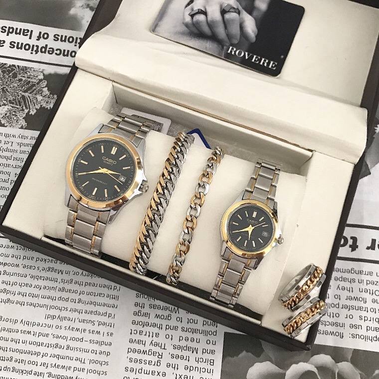 ست ساعت زنانه و مردانه با دستبند حلقه ساعت ضد آب مارک CASIO