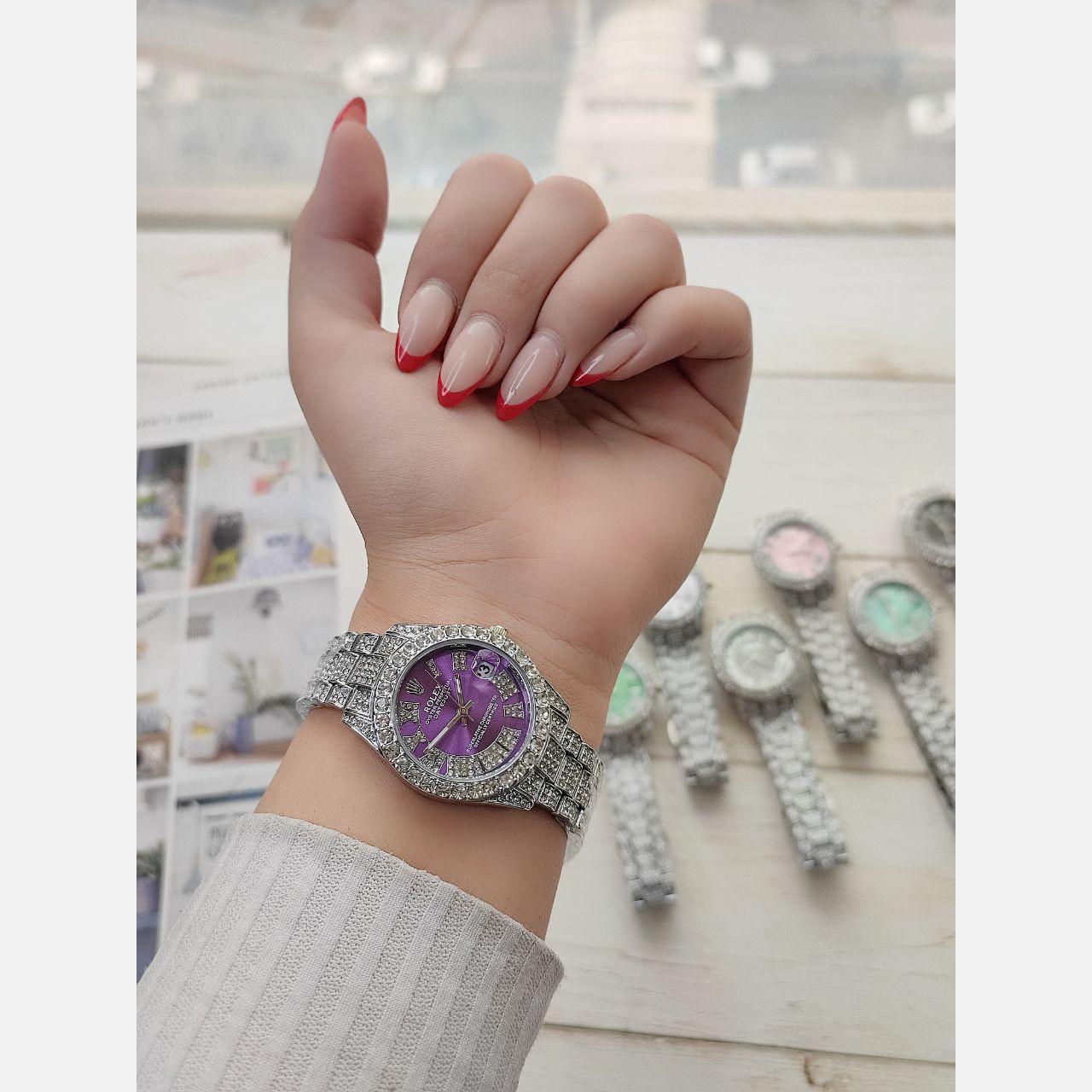 ساعت مچی دخترانه رولکس پر نگین کد 855 جدید