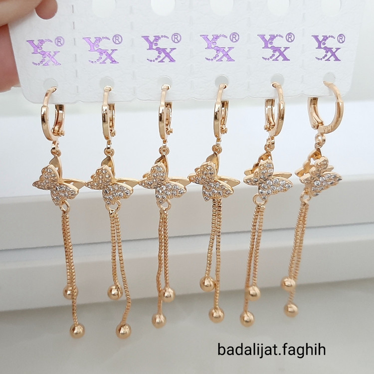 گوشواره پروانه آویزی فوق العاده شیک مارک YSX و رنگ ثابت با آبکاری طلا ورق بزنید لطفا