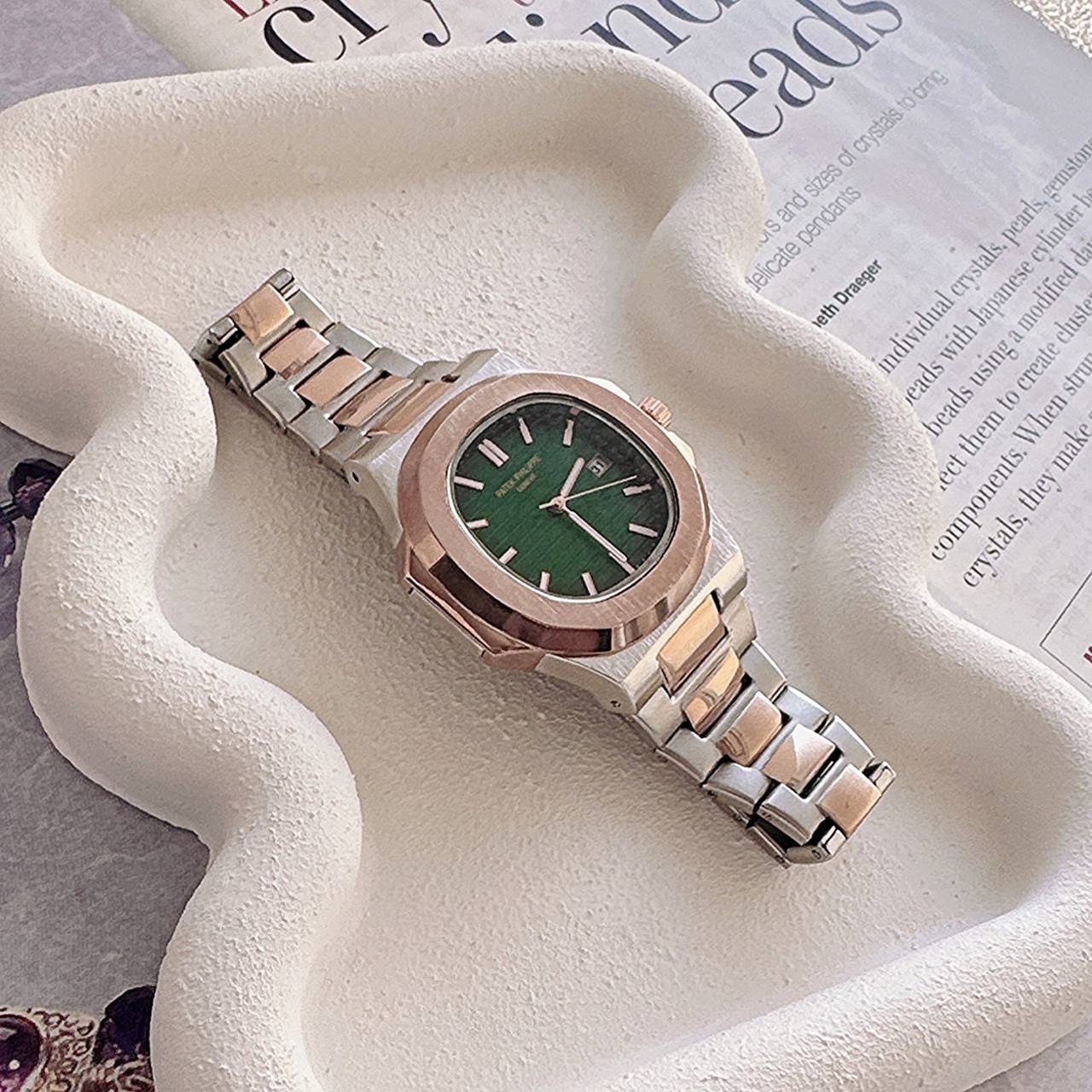 ساعت مردانه هایکپی مارک فیلیپ PATEK PHILIPPE موتور ژاپن فول استیل رنگبندی مشکی و نقره ای رزگلد ارسال رایگان