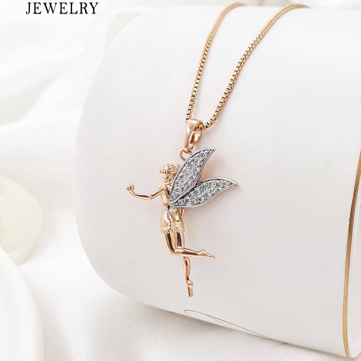 گردنبند دخترانه پلاک فرشته طرح طلا مارک ژوپینگ xuping کاملا مشابه طلا