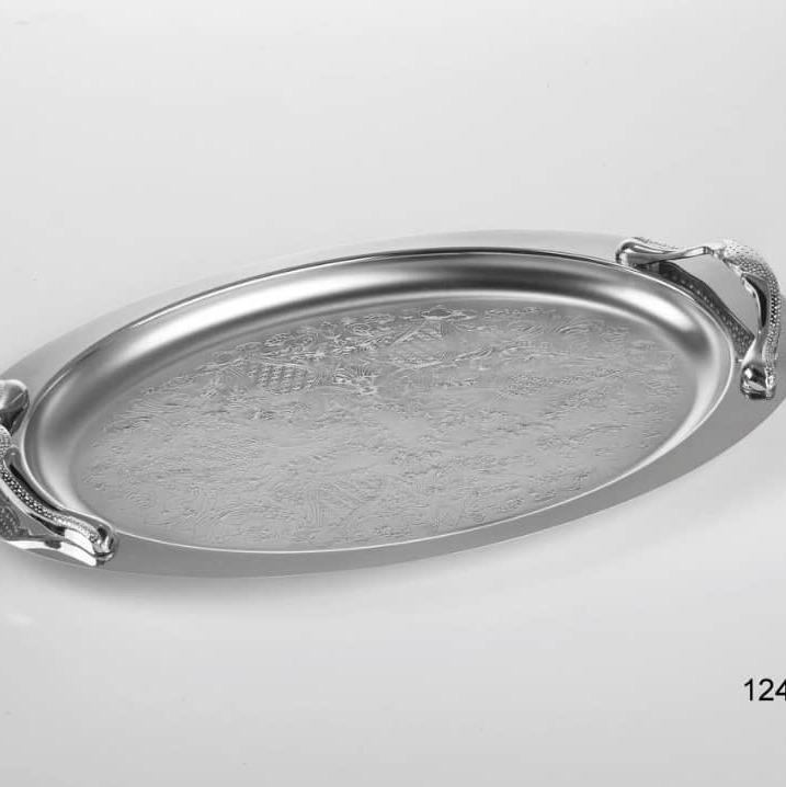 سینی استیل پذیرایی بیضی دسته دار نگیر/کیفیت عالی/اصلی/ارسال فوری