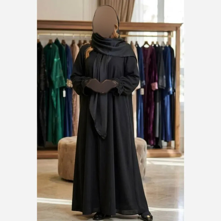 عبای زنانه مدل ثریا جنس الیزه مشکی با مچ گیپور