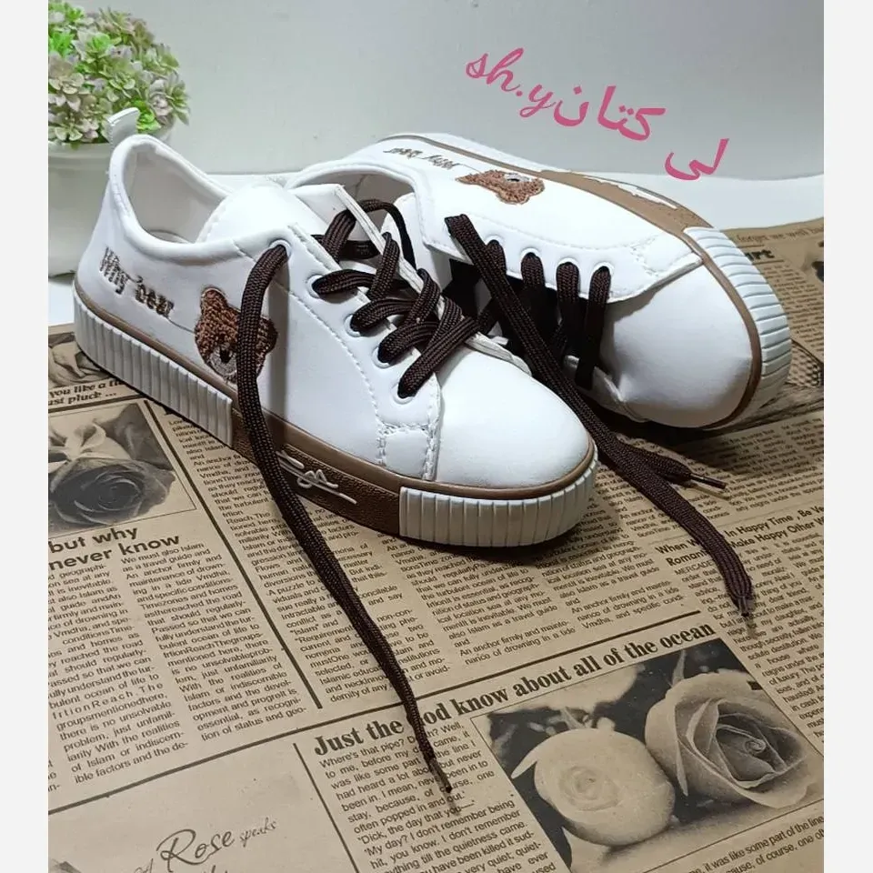 کفش ونس خرسی زنانه جنس لی کتان با لژ 2 سانت و زیره پیپیسی رنگ سفید و مشکی